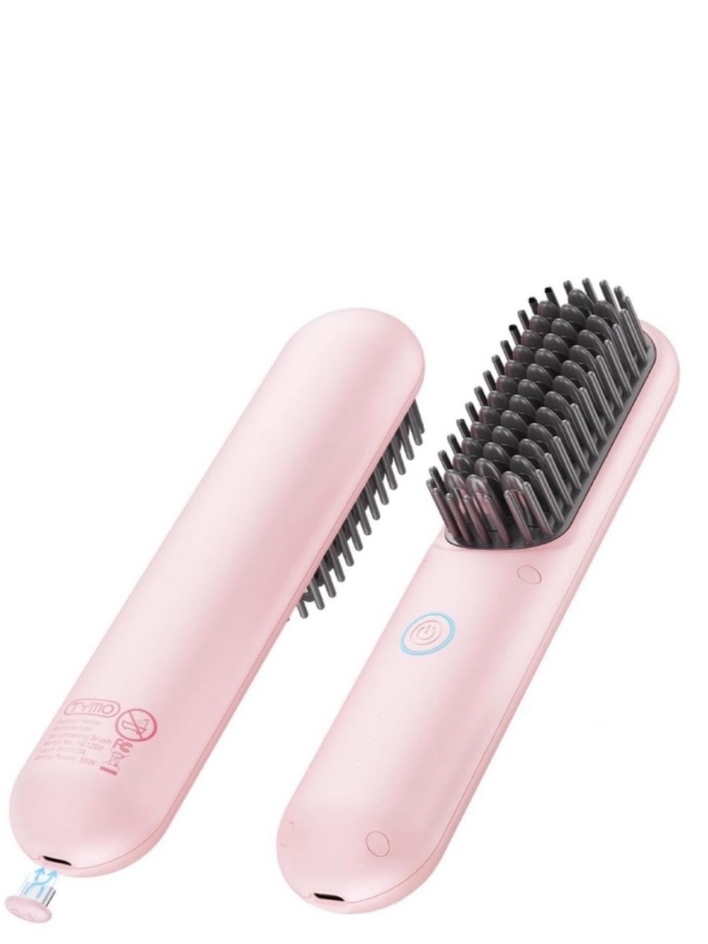 Pink Ionic Heated Hair Straightening Brush - Compact Electric Hair Tool